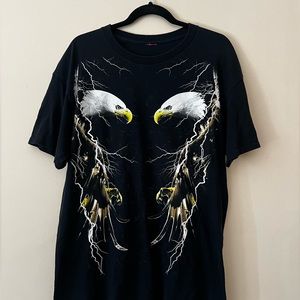 Vintage Black Oversized Adult L Eagle Lightning T-Shirt Harley Davidson Style